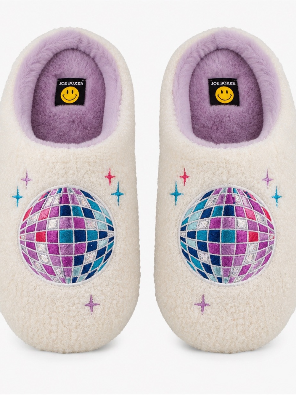 Joe Boxer Slippers Women Medium Ivory Disco Ball Plush Cozy NWT